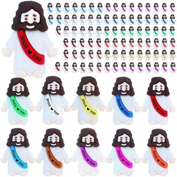 100 Pcs Little Jesus Figures – Mini Rubber Jesus Toys Jesus Love You for Easter Egg Fillers Egg Hunts Religious Party Favors Gifts Hide and Seek Baptism Gifts Sunday School (Mix 10 Color *100)