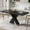 Printed Black, variant on Modern Rectangle Dining Table, Stretchable, Faux Marble Table Top+MDF Black X-Shape Table Leg with Metal Base