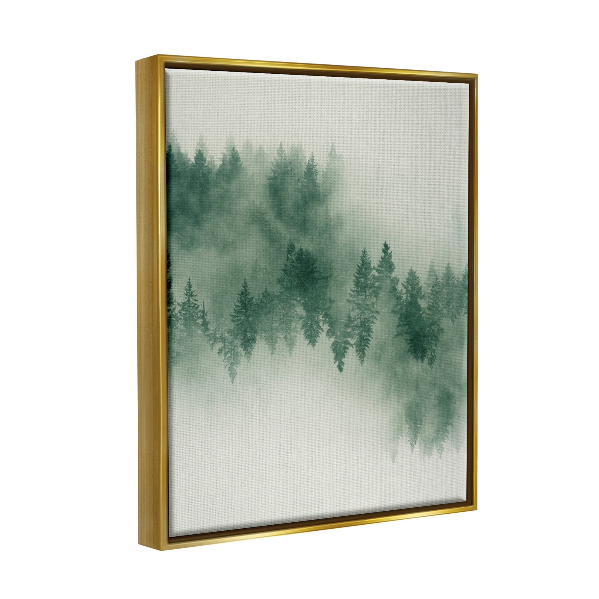 Stupell Surreal Foggy Forest Trees Landscape Painting Gold Floater Framed Art Print Wall Art