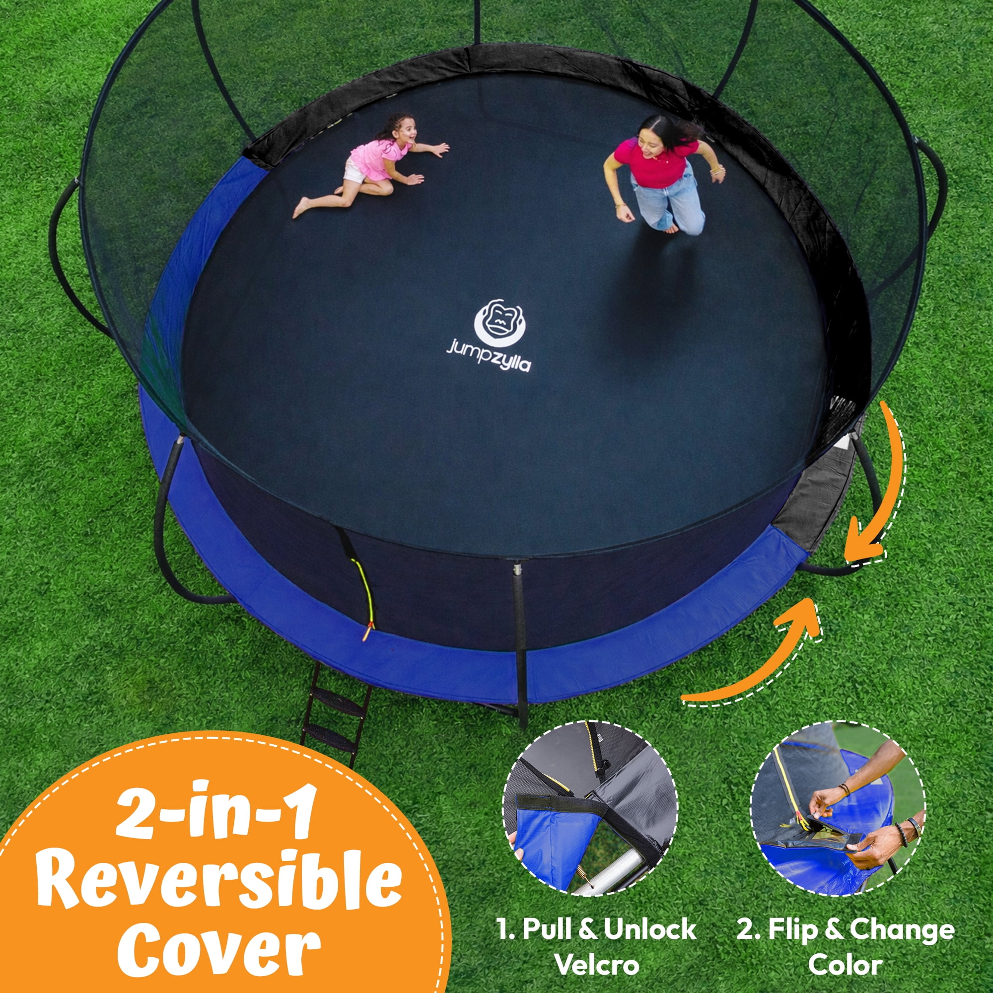 JUMPZYLLA Trampoline Outdoor with Enclosure and Ladder, ASTM, 12 ft, Blue