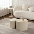 thumbnail image 3 of Round Wood Coffee Table for Living Room for Small Space Apartment and No Need Assembly Beige White, 3 of 11