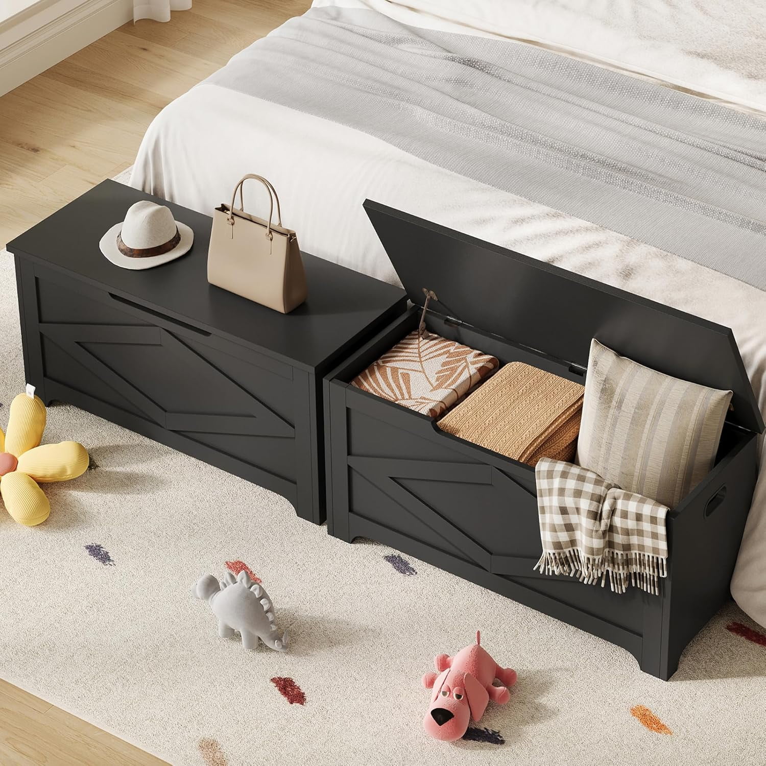 39.4" Storage Chest, Wooden Storage Bench with Safety Hinges, Easy Assembly, Large Toy Chest for Entryway, Living Room, Bedroom