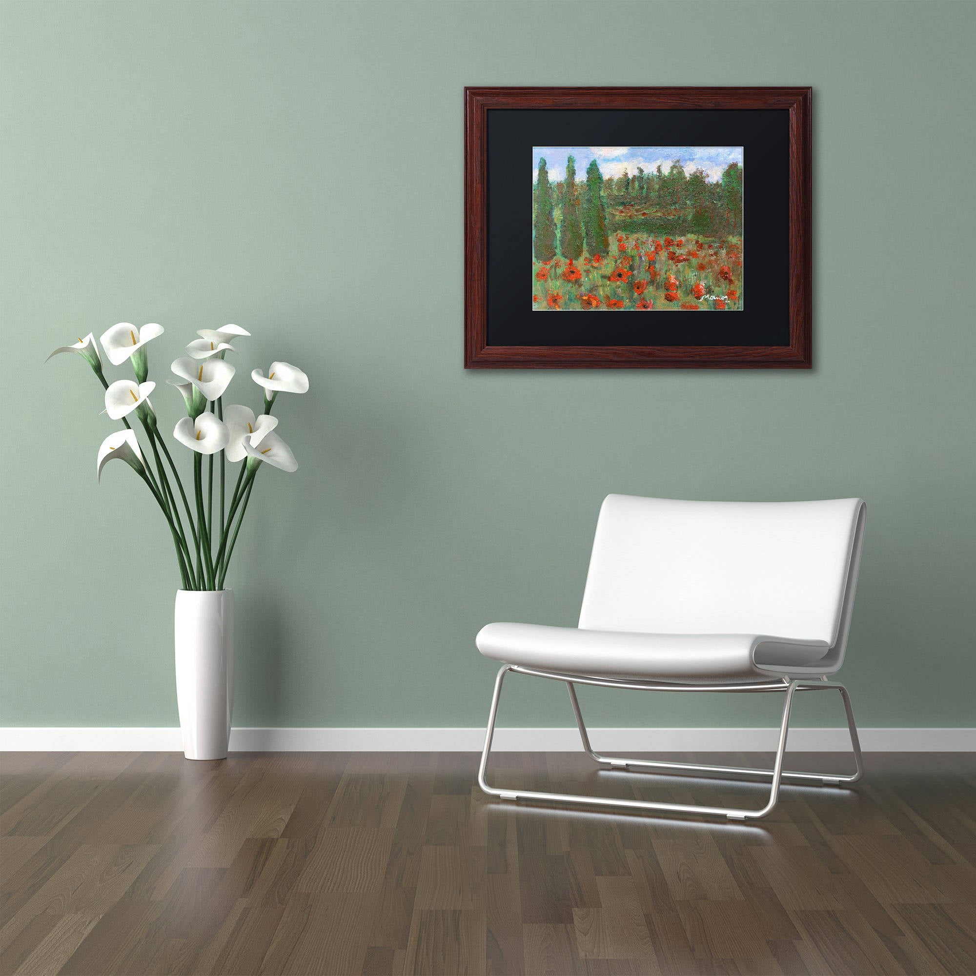 Trademark Fine Art "Red Poppies in the Wood" Canvas Art by Manor Shadian Black Matte, Wood Frame