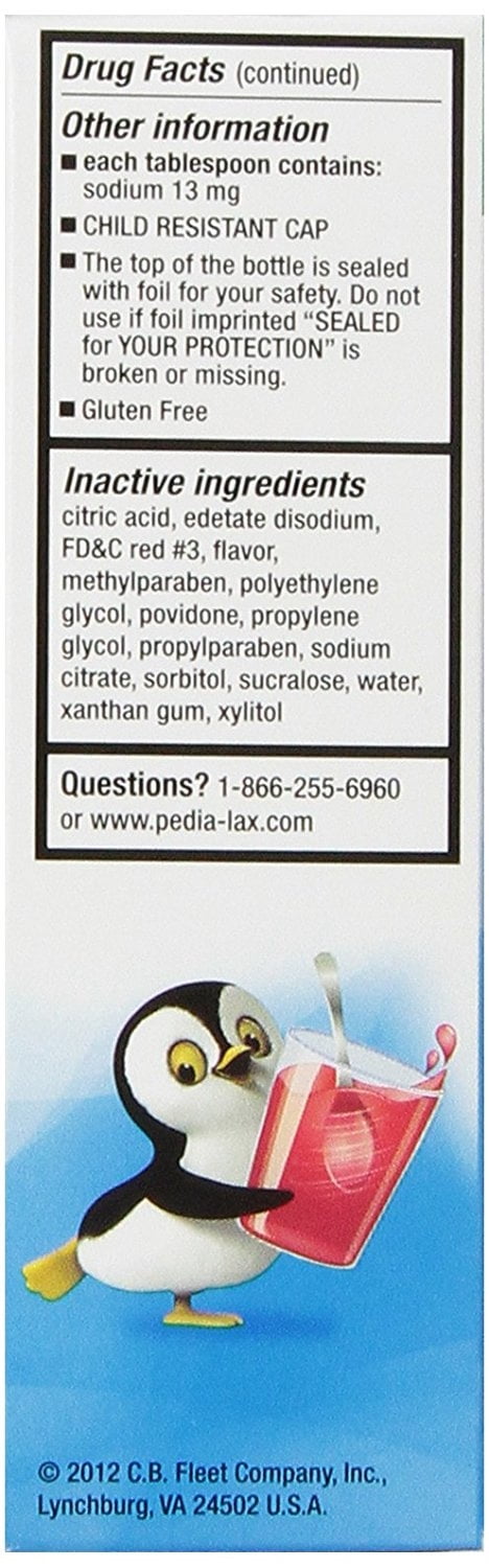 Pedia-Lax Liquid Stool Softener for Kids, Ages 2-11, Berry Flavor, 4 FL OZ