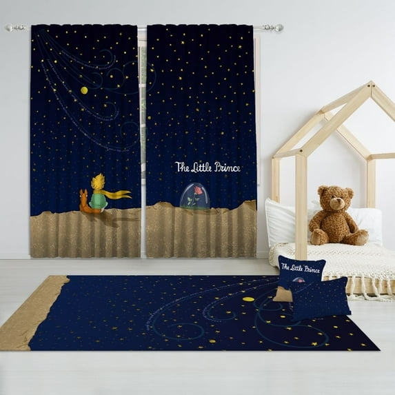 3S Brother's Theatre Little Prince 100% Blackout Curtains for Kids Bedroom Thermal Insulated Noise Reducing Home Décor Printed Window Curtains Set of 2 Panels - Made in Turkey Each(52"Wx108"L)