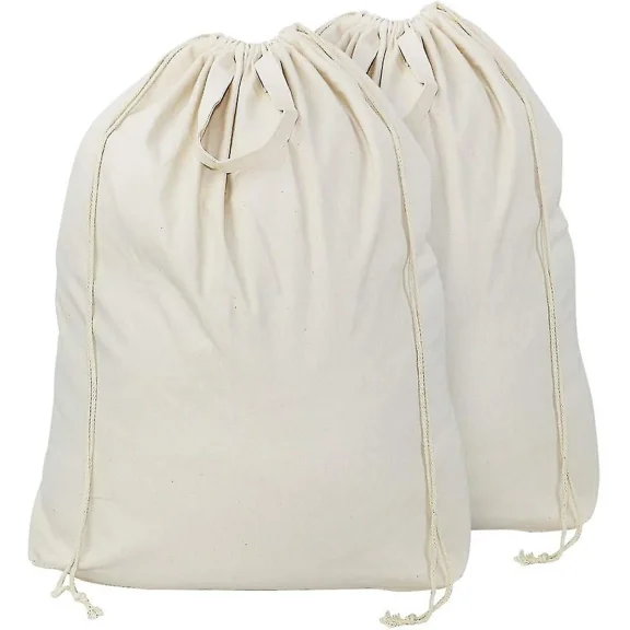 2 Pack 100% Natural Cotton Linen Laundry Bags With Carry Handles And Drawstring Closure Machine Washable For Laundry Hamper Or Baskets