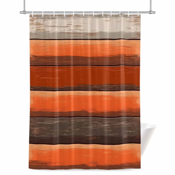 Shower Curtains for Bathroom-36"x72",Retro Orange Brown Beige Stripes Waterproof Bath Curtain Grommet Shower Curtain Set with Hooks