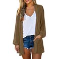 thumbnail image 2 of Yrmaups Loose Fit Long Sleeve Cardigan for Women, Casual V Neck Blouse, Flowy Soft Knit Cover Up for Beach Travel Office Daily Wear, Khaki XL, 2 of 6