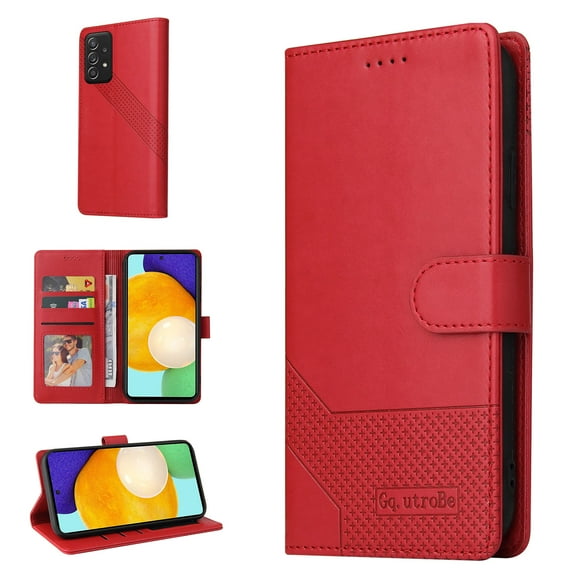 Dteck Samsung A52 Wallet Case, Luxury Credit Card Slot Stand Slim Premium PU Leather & Soft TPU Back Shockproof Flip Folio Book Magnetic Cover For Samsung Galaxy A52 5G/4G,
Red