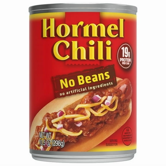 HORMEL Chili, Beef and Pork, No Beans Canned Chili, Shelf-Stable, 10.5 oz Steel Can (Pack of 2)