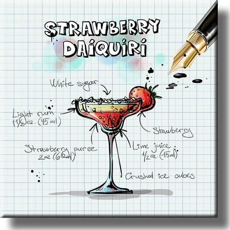 Strawberry Daiquiri Cocktail Recipe Picture on Stretched Canvas, Wall Art Decor, Ready to (Best Strawberry Daiquiri Recipe Ever)