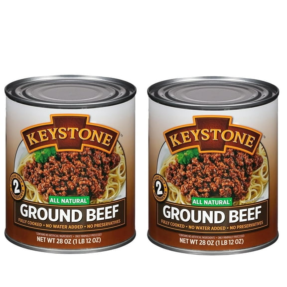 (2 Cans) Keystone All Natural Ground Beef 28 oz | Fully Cooked, Ready to Eat | Emergency Survival Canned Meat | Long Shelf Life | Gluten-Free Family Pack