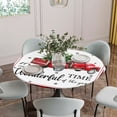 thumbnail image 5 of Christmas Truck Round Tablecloth for 36-44 Inch Tables,Fitted Table Cover with Elastic Edge,Buffalo Plaid Xmas Pine Tree Snowflakes Waterproof Outdoor Table Cloth Protector for Patio Garden Dinner, 5 of 9