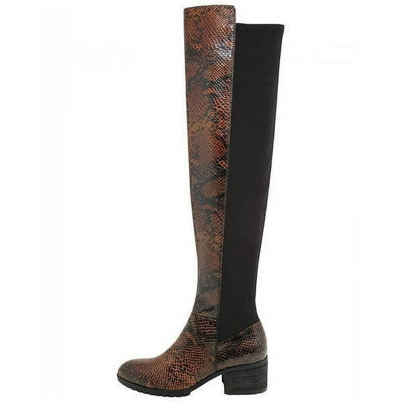 Charles David Reason Dark Brown Snake Print Almond Toe Over The Knee Boots (Dark Brown, 5)