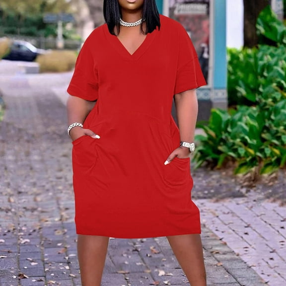 Zorckvet Womens Loose Dresses Plus Size Summer Short Sleeve with Pockets A Line Trendy Dress for Women