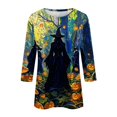 thumbnail image 4 of Halloween Costumes for Women 3/4 Sleeve Dressy Casual Tops Witch Hat Printed Halloween Shirts Crewneck Summer Fall Fashion Blouse Earthy Yellow 2XL, 4 of 8
