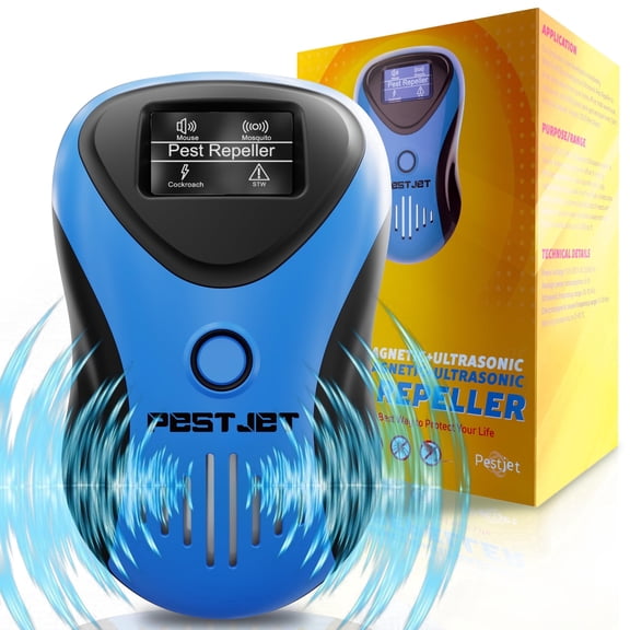 Powerful Mouse Rat Bat Squirrel Repellent with LCD - Ultrasonic Pest Repeller Plug-in Blue-Black