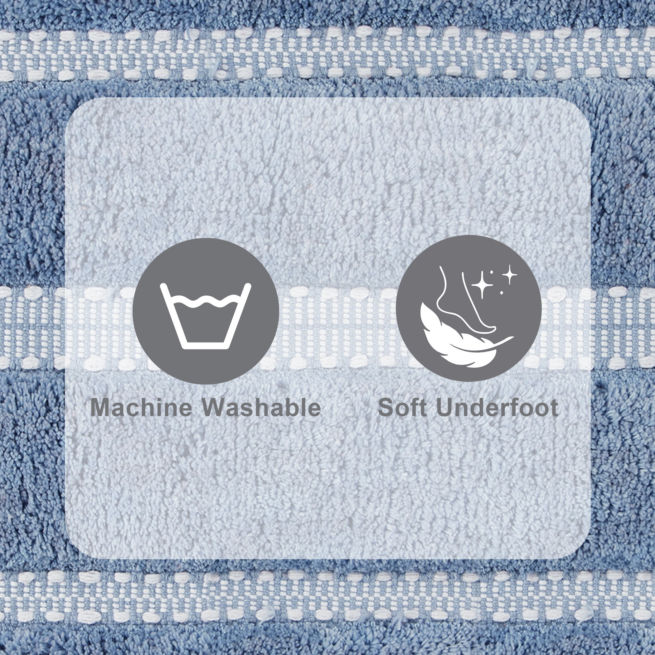 Better Homes & Gardens Atlas Stripe 2 Piece Bath Rug Set, Blue Silver, 17" x 24" & 20" x 30"