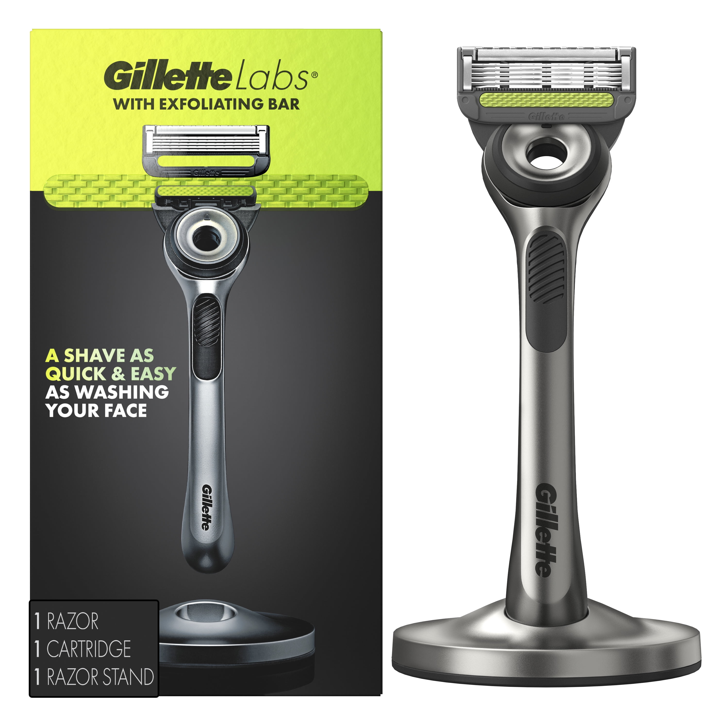 Gillette Labs with Exfoliating Bar Men's Razor - 1 Handle, 1 Blade Refill and Premium Stand