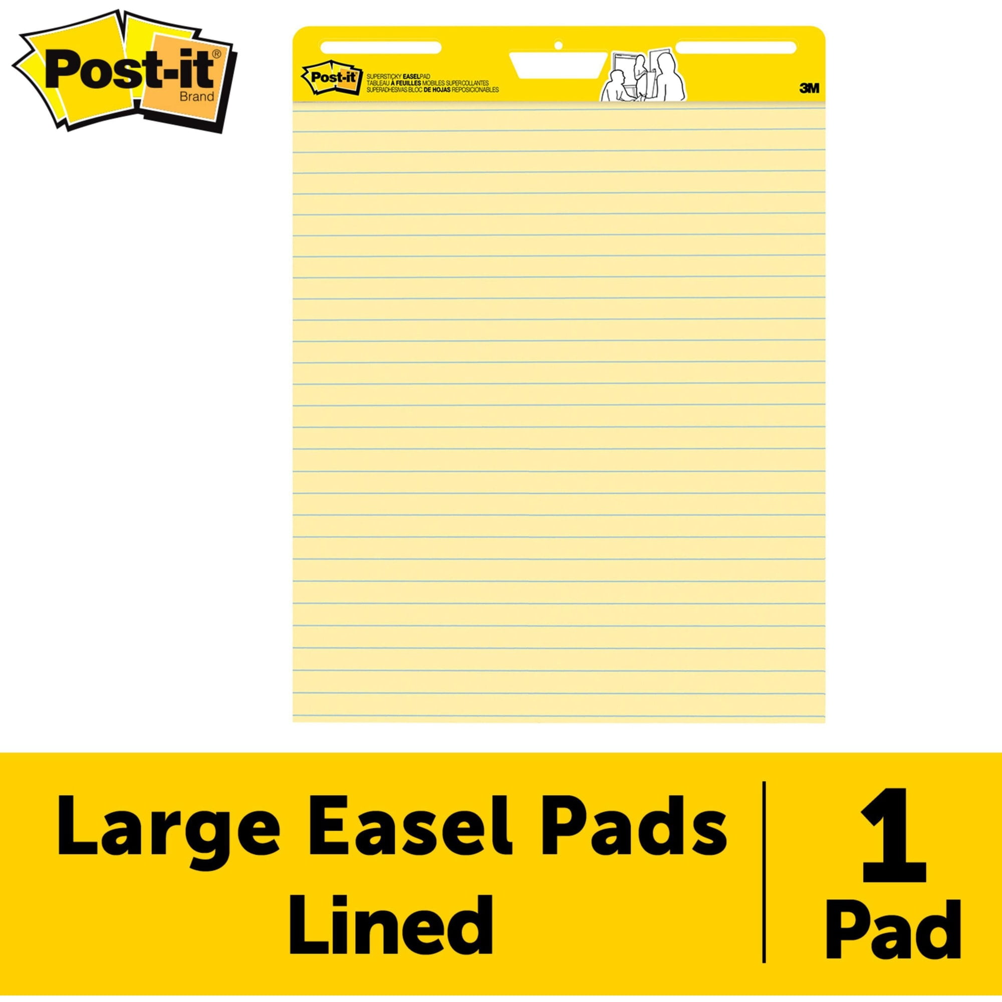 Post-it Super Sticky Easel Pad, 25" x 30", Yellow With Blue Lines, Pad Of 30 Sheets