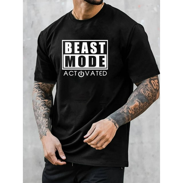 Camisetas de manga corta con estampado "BEAST MODE" para hombre, cómodas, informales y transpirables, ideales para entrenamiento físico y jogging. Ideales para adultos, hombres, mujeres, adolescentes