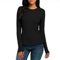thumbnail image 3 of YOIAVAIOY Womens Long Sleeve Crew Neck T Shirts Comfy Slim Fit Stretch Tees Shirts Casual Basic Tops Black XXL, 3 of 10