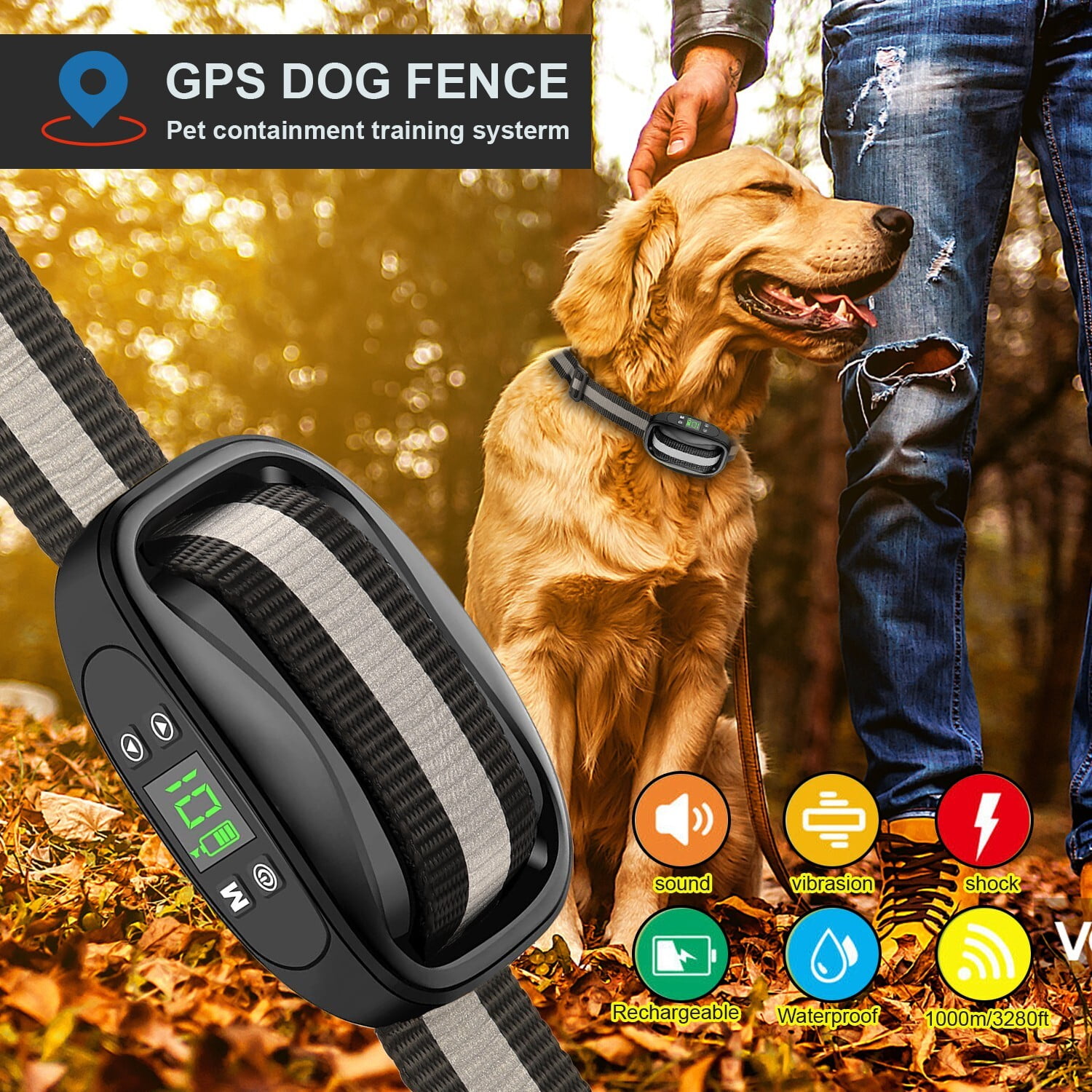 GPS Wireless Dog Fence, Pet Containment System, Training Collars Range 98-3380 ft, Adjustable Warning Strength, Rechargeable for Medium and Large Dogs - Walmart.com