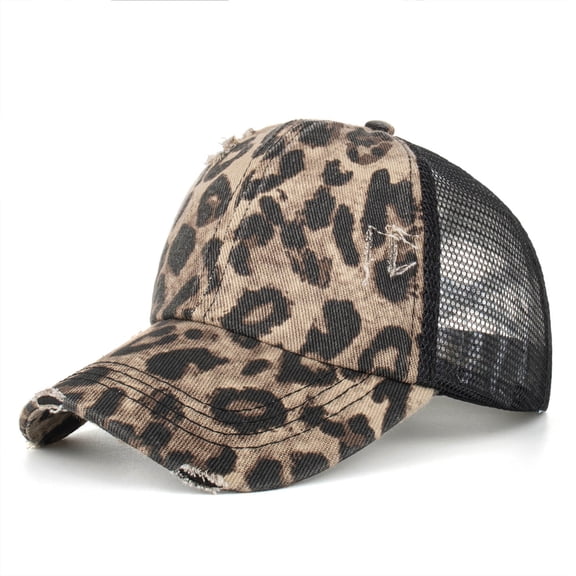 Mens Hats Unisex Baseball Leopard Print Elastic Ponytail Hair Casual Fashion Leopard Print Flower Sun Protection Summer Adjustable Caps for Men
