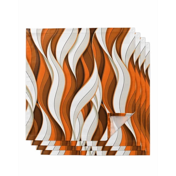 Burnt Orange White Moire Cloth Napkins Set of 4 Reusable Dinner Napkins, Modern Abstract Art Cocktail Napkin Washable Table Napkins for Wedding/Holiday Party/Baby Shower 20"x20"