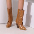 thumbnail image 2 of NECHOLOGY Botas Mujer Adulto Femenino Zapatos Botines mujer Botas de tacón grueso con cremallera lateral de cuero de color sólido retro a la moda para mujer (Brown, 7), 2 of 7