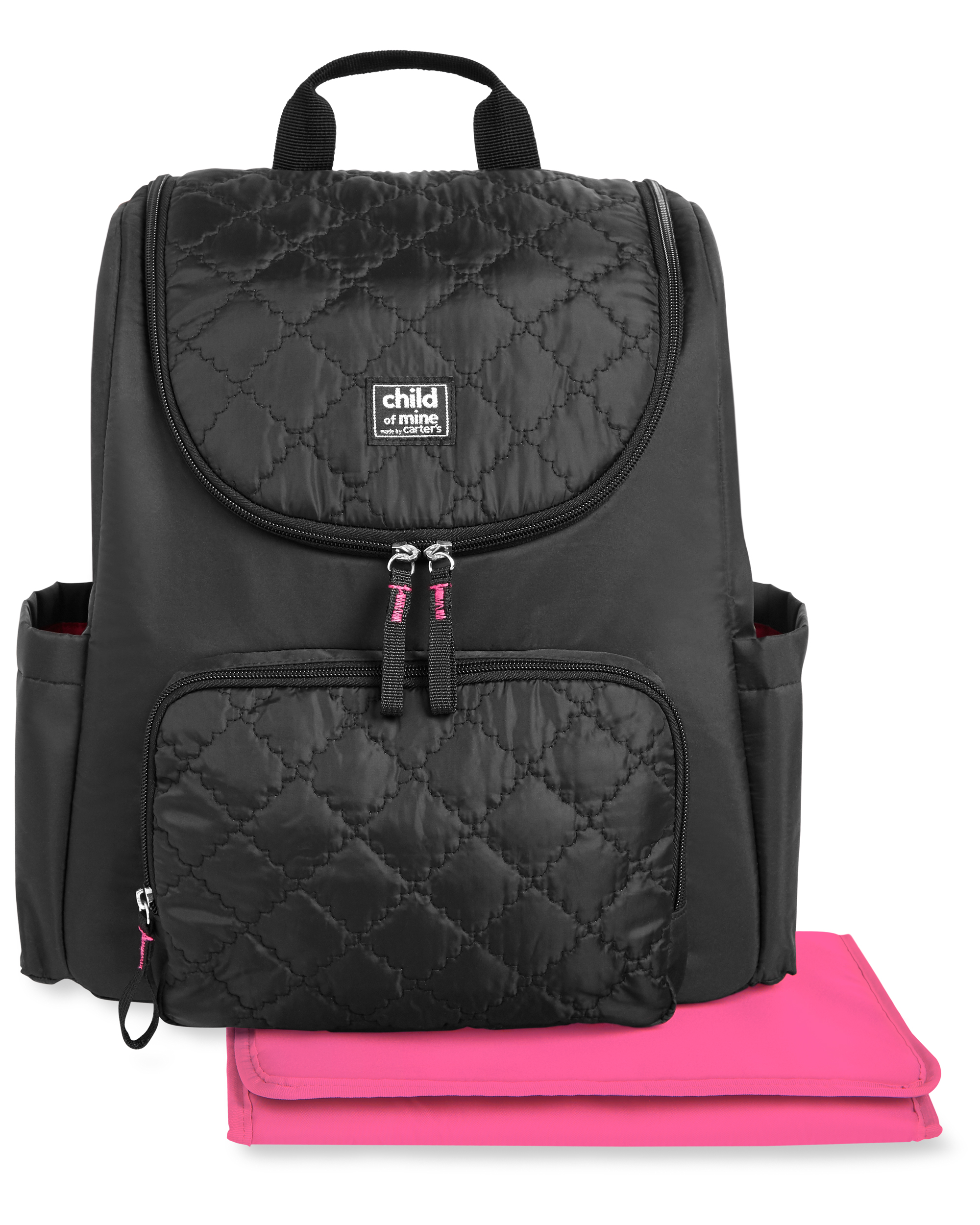 Child of Mine by Carter's Changing Pad Included Backpack Diaper Bag, Black Quilted - image 2 of 12