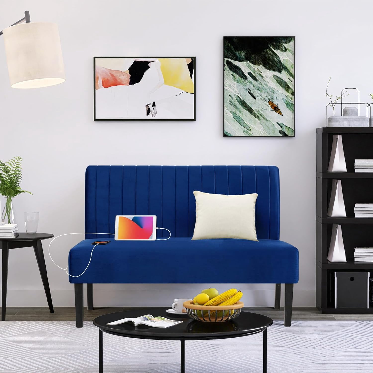 LAZZO 43" Mini Small Comfy Couch Armless Loveseat Sofa with USB Port, Blue