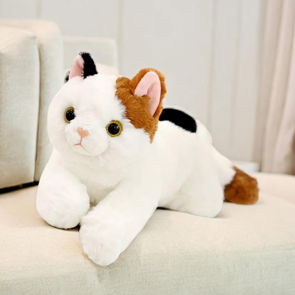 BESTSKY Calico Cat Plush Cute Kitten Stuffed Animal Soft Plushies Toy Pillow Gifts for Kids Cat Stuffed Animal Black and Yellow 17.7"