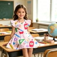 thumbnail image 2 of FUZHIQ Toddler Girls Back to School Print Dresses Ruffle Sleeve A-Line Flared Dress for School Daily Outfits,3-4 Years, 2 of 6