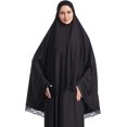 thumbnail image 2 of Muslim High Stretch Hijab Pure Color Half-body Cover Hijab with Lace for Praying,Black,XL, 2 of 7