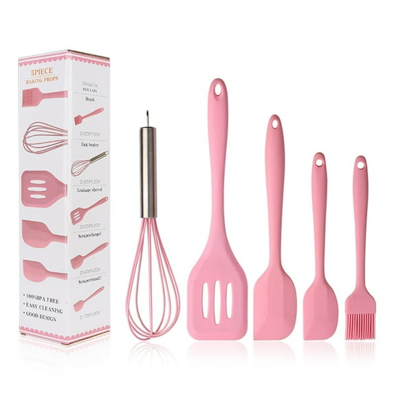 5Pcs Silicone Kitchen Utensils Set Nonstick Whisk Spatula Heat-Resistant Silicone Kitchen Cooking Tools Baking Cookware Gadgets Spatula Spoon Set