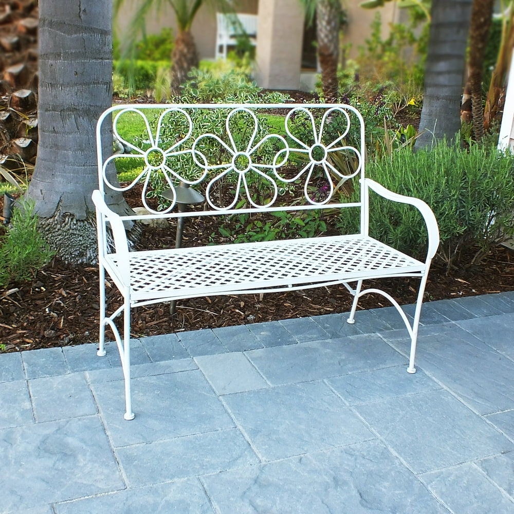 Alpine Corporation Daisy Metal Garden Bench, White - Walmart.com