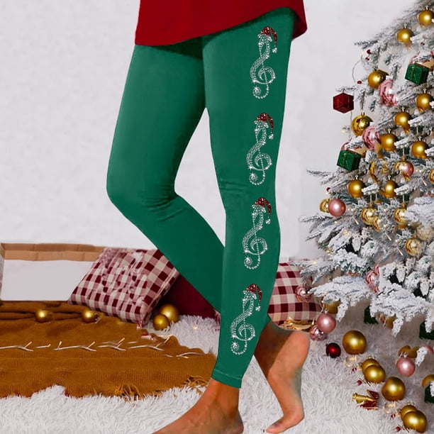 MKLEKYY Leggings push up para mujer, leggings casuales para entrenamiento, pantalones con estampado navideño de triple bloque de color, leggings elásticos suaves