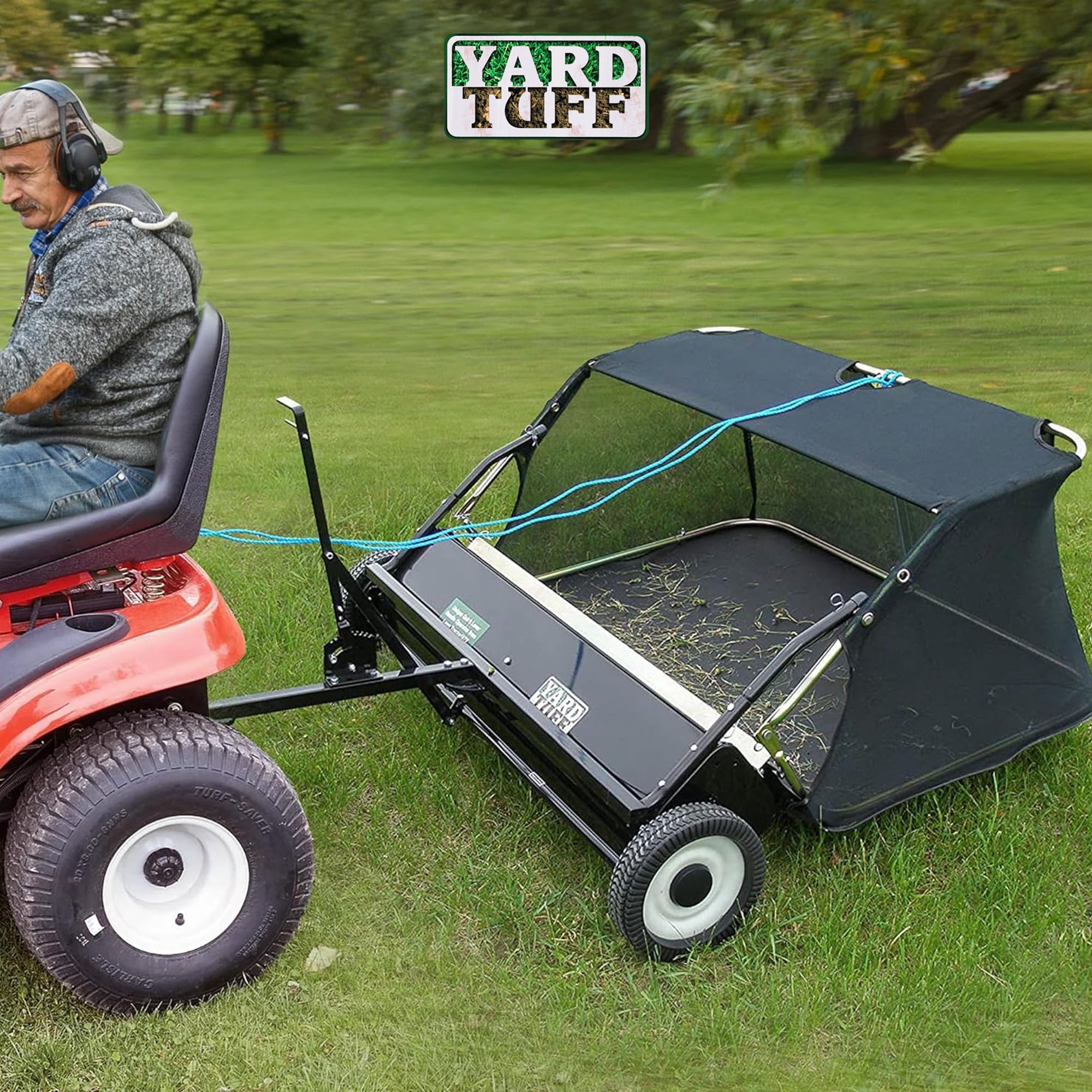 Yard Tuff 42 Inch Quick Assembly Tow Style Lawn Yard Debris Sweeper