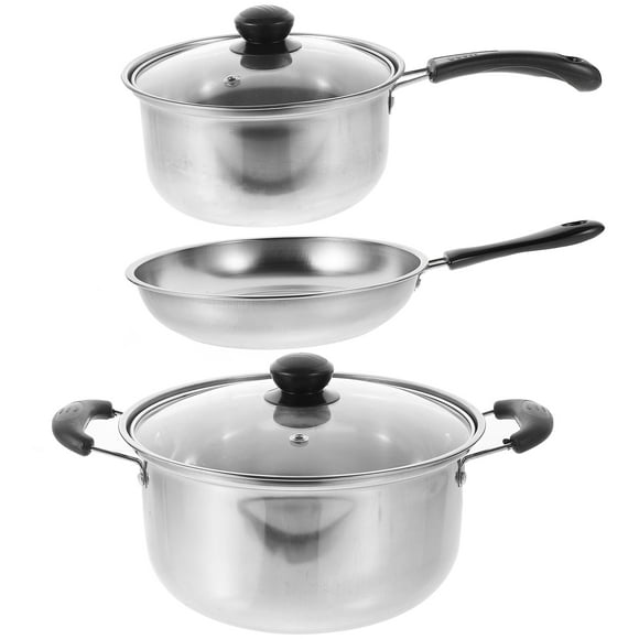 1 set of Stainless Steel Cookware Set Flat Bottom Frying Pan Soup Pot Milk Pot