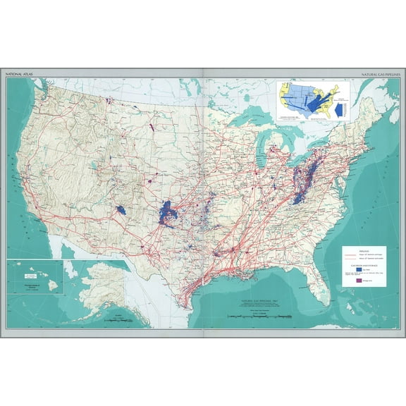 24"x36" Gallery Poster, map Natural Gas Pipelines united states pb1970