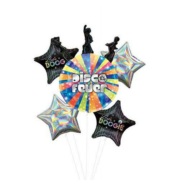 Let's Boogie Disco Dancing Party Supplies Balloon Bouquet Decorations with Silver Iridescent Star
