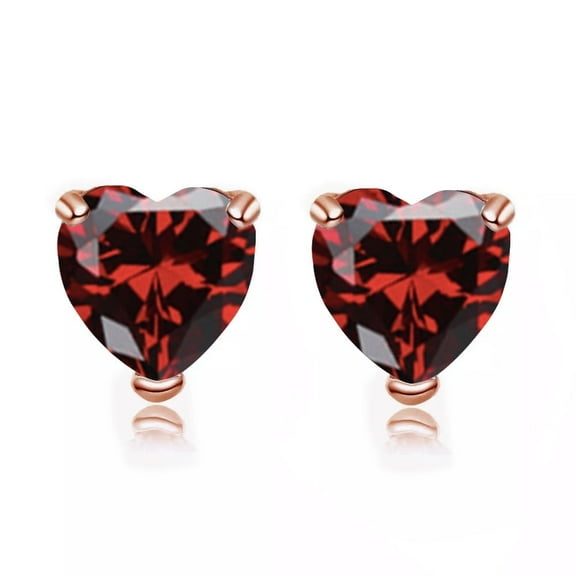 Paris Jewelry 4 Carat Heart Created Garnet Stud Earrings, 24k Rose Gold Jewelry Gift for Women Unisex plated