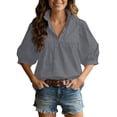 thumbnail image 3 of Endives Womens Shirt Stand Collar 3/4 Length Sleeve V Neck Spring Summer Outfits Casual Blouses Shirts Womens Tops 2026, 3 of 6