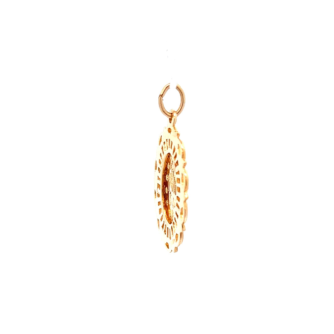 Brilliance Fine Jewelry 14 KT Yellow Gold Oval Two Sided Miraculous Filagree Frame Medal