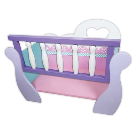 Lissi: Wooden Baby Doll Cradle - Pink-Purple-White - Sleep Accessory For Dolls-Plushies Up to 18", Smooth Stable Base, Durable Roleplay Toy, Kids 3+