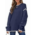 thumbnail image 2 of Women Crewneck Sweaters Long Sleeve Knit Pullover Sweater Casual Fall Tops Navy Blue M, 2 of 8