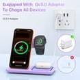 thumbnail image 5 of Cshidworld Wireless Charging Station, 3 in 1 Wireless Charger for iPhone 17/16/15/14/13/12/11/Pro/Pro Max/XS, 18W Charging Dock for iWatch Series 11 10 9 8 7 6 5 4 3 2, Airpods 4/3/2/Pro(Purple), 5 of 9