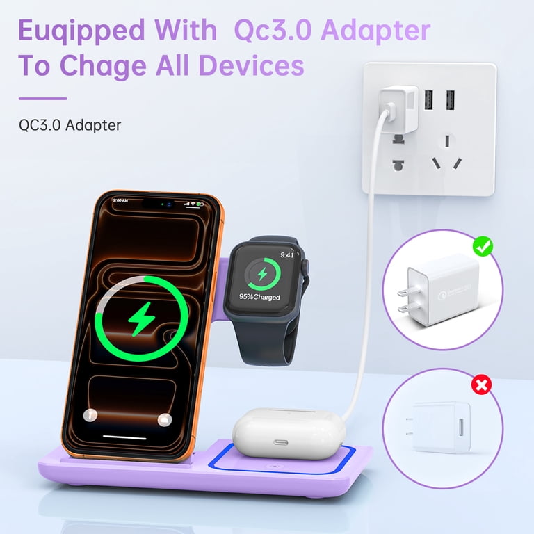 Cshidworld 3-in-1 Wireless Charging Station, Purple photo 4
