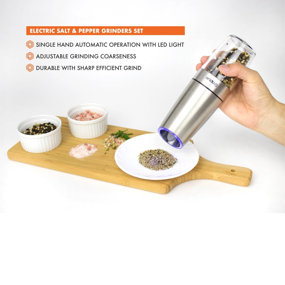 ALIXIN Gravity Salt and Pepper Grinder Set Electric Salt and Pepper Shaker with Adjustable Thickness Pepper Grinder One Hand LED Light Suitable for Household Environmental Protection